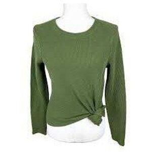 Madewell Olive Green Textured Pullover Sweater Knotted Front Hem Size Small